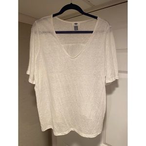 White Flowy V-Neck Shirt